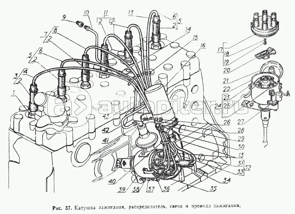 Катушка газ 52 схема подключения Катушка зажигания, распределитель, свечи и провода зажигания ГАЗ-52-02 - купить,