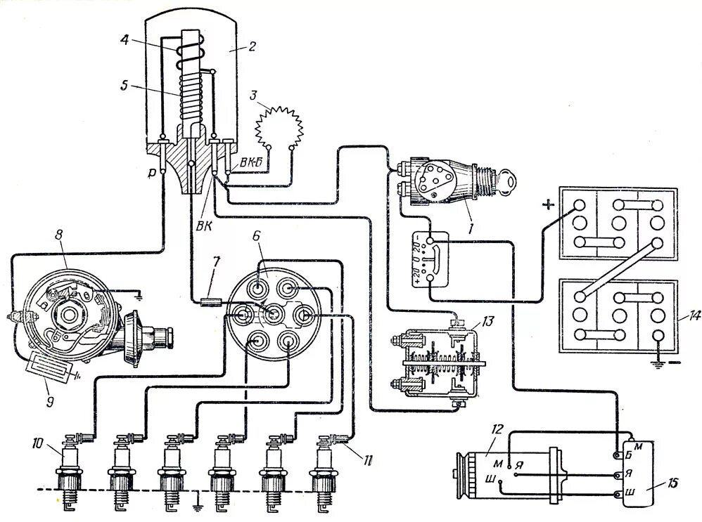 Катушка газ 52 схема подключения Батарейная система зажигания 1963 Вокрачко Ю.Г. - Учебник военного водителя втор