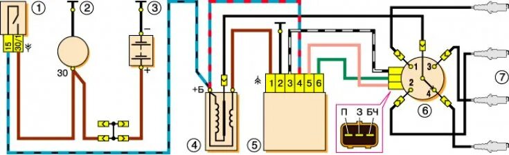 Катушка зажигания 2108 схема подключения Scheme of a non-contact ignition system (VAZ-21061 "Zhiguli" 1976-2006 / Electri