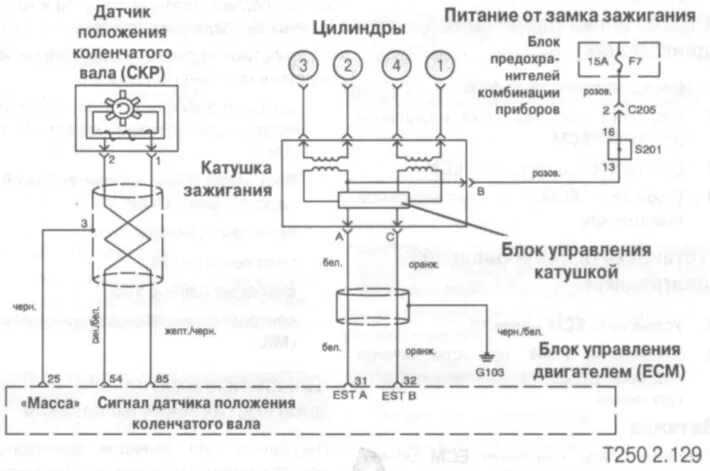 Катушка зажигания шевроле схема подключения Ignition system (Chevrolet Aveo T250 2006-2011: Engine 1.5 SOHC: Control system)