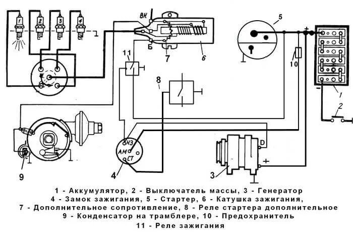 Катушка зажигания уаз 469 схема подключения Схема зажигания УАЗ-469 opex.ru