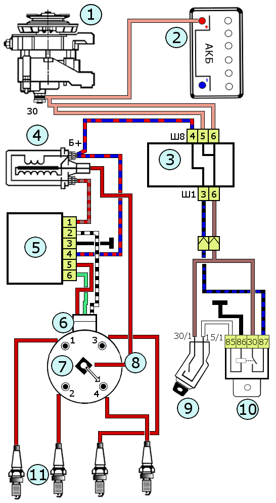 Катушка зажигания ваз схема подключения проводов Схема системы зажигания автомобилей ВАЗ 2108, 2109, 21099 Car mechanic, Electric