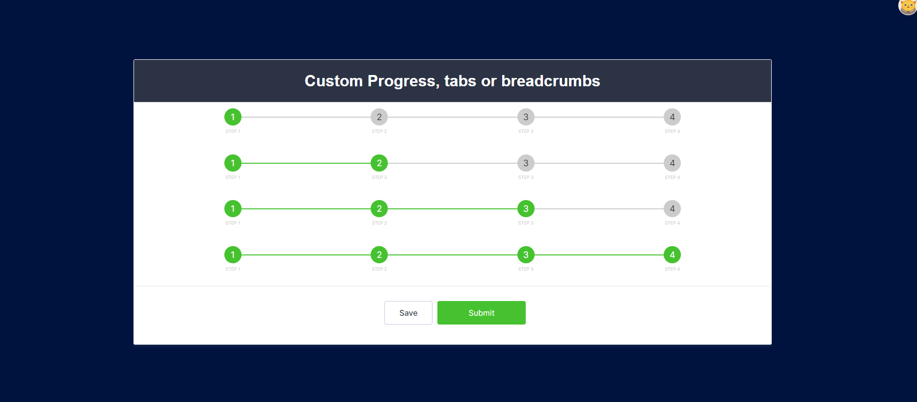 Кб оснастка Progress bar, tabs, breadcrumbs - Temi per Moduli Jotform