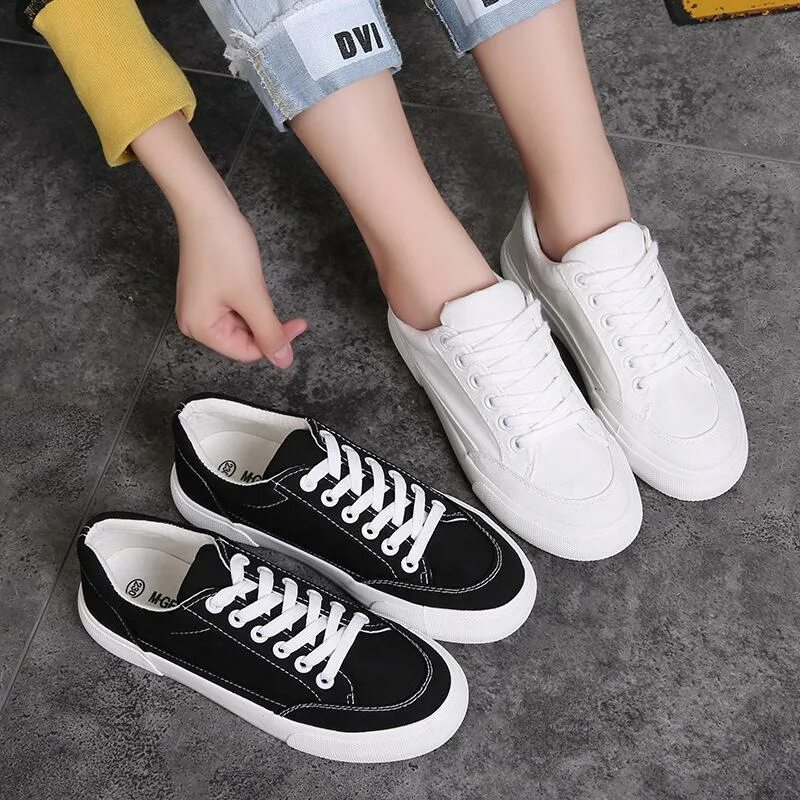 Кеды женские мода Sneakers Lace-up Black/white Women Shoes Solid Sewing Shallow Casual Canvas - ку