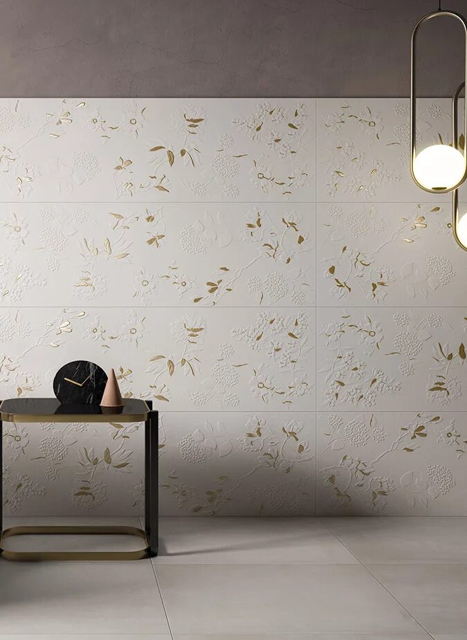 Керамогранит 2024 в интерьере тренды Керамическая плитка Villeroy&Boch Декор Jardin White Gold PVD Matt. Rec. 40x120 