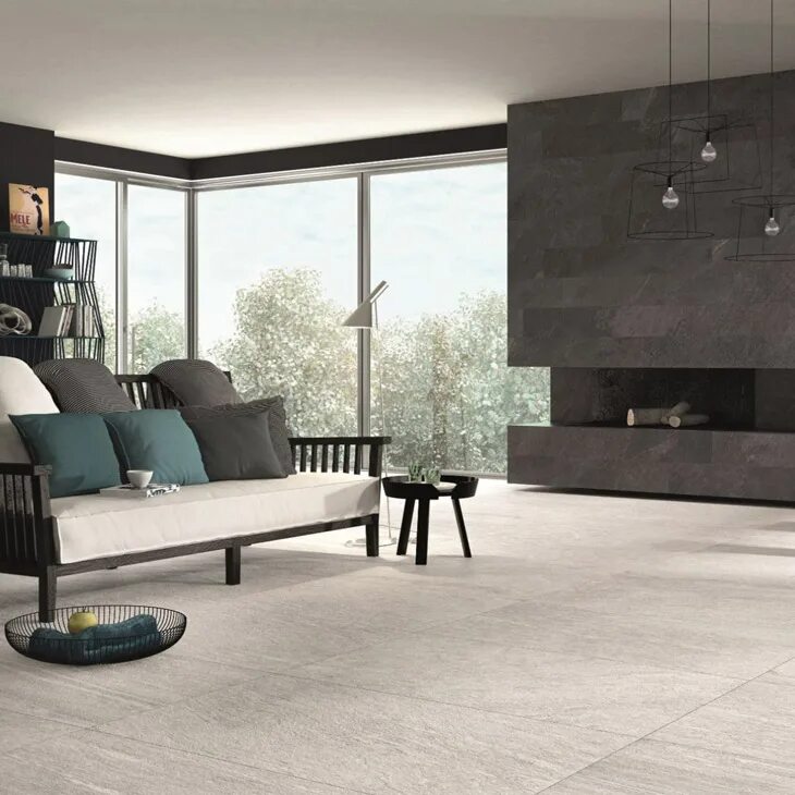 Керамогранит в интерьере гостиной на стене El Monte Blanco Matt Carving 60x120 Italica Tiles - Керамогранит Италика Тайлз Э