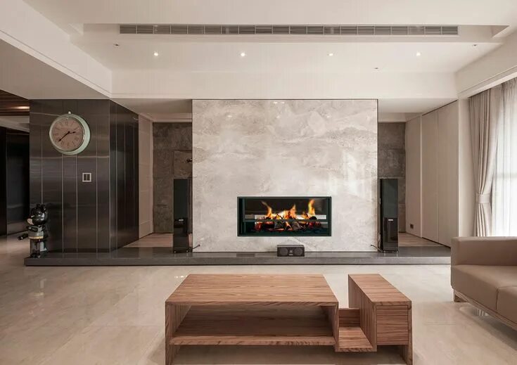 Керамогранит в интерьере гостиной на стене Chimenea moderna modelo Belfort Design intérieur salon, Intérieur minimaliste, C