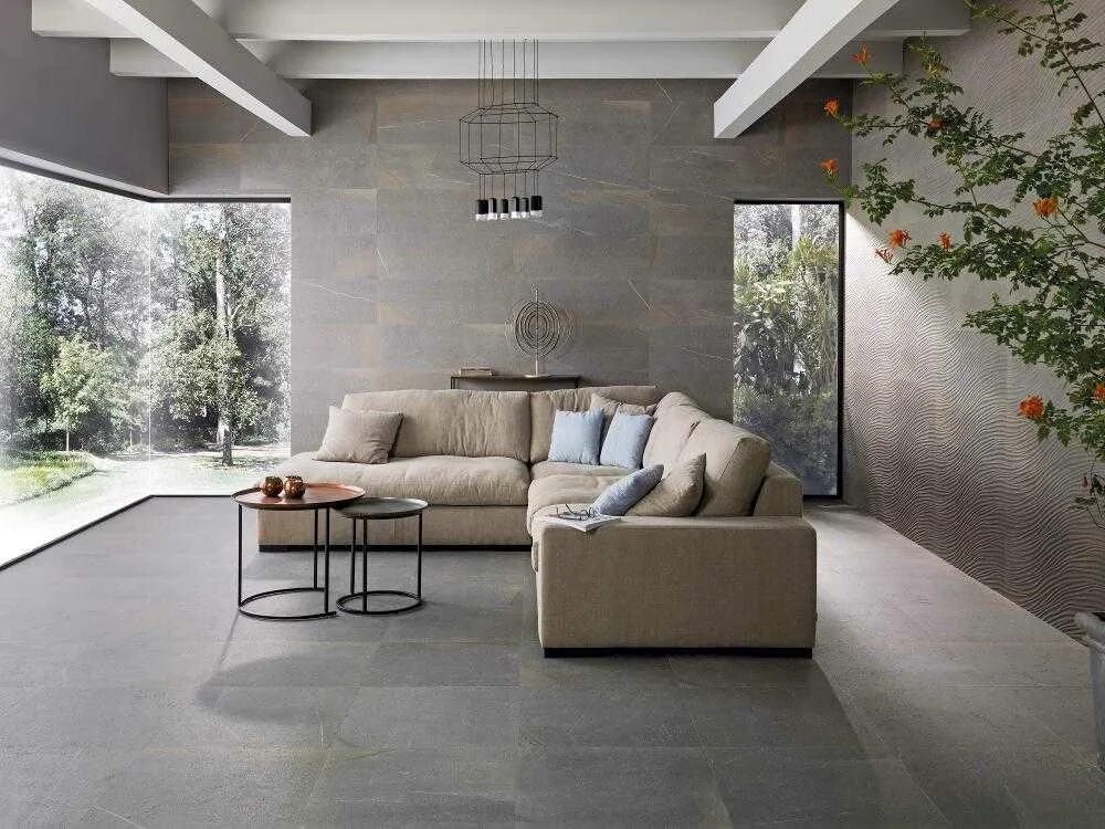 Керамогранит в интерьере гостиной на стене Glocal Coral Matt 60x60 Italica Tiles - Керамогранит Италика Тайлз Глокал Корал 