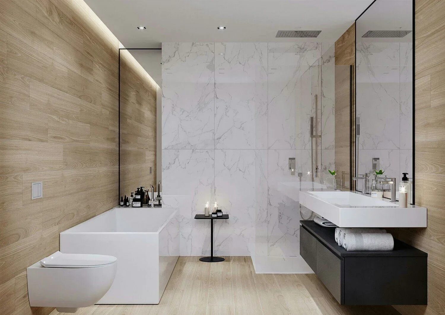 Керамогранит в интерьере ванной комнаты Керамогранит Madera Honey 20x120 K-522/MR/200x1200x11 купить в интернет-магазине