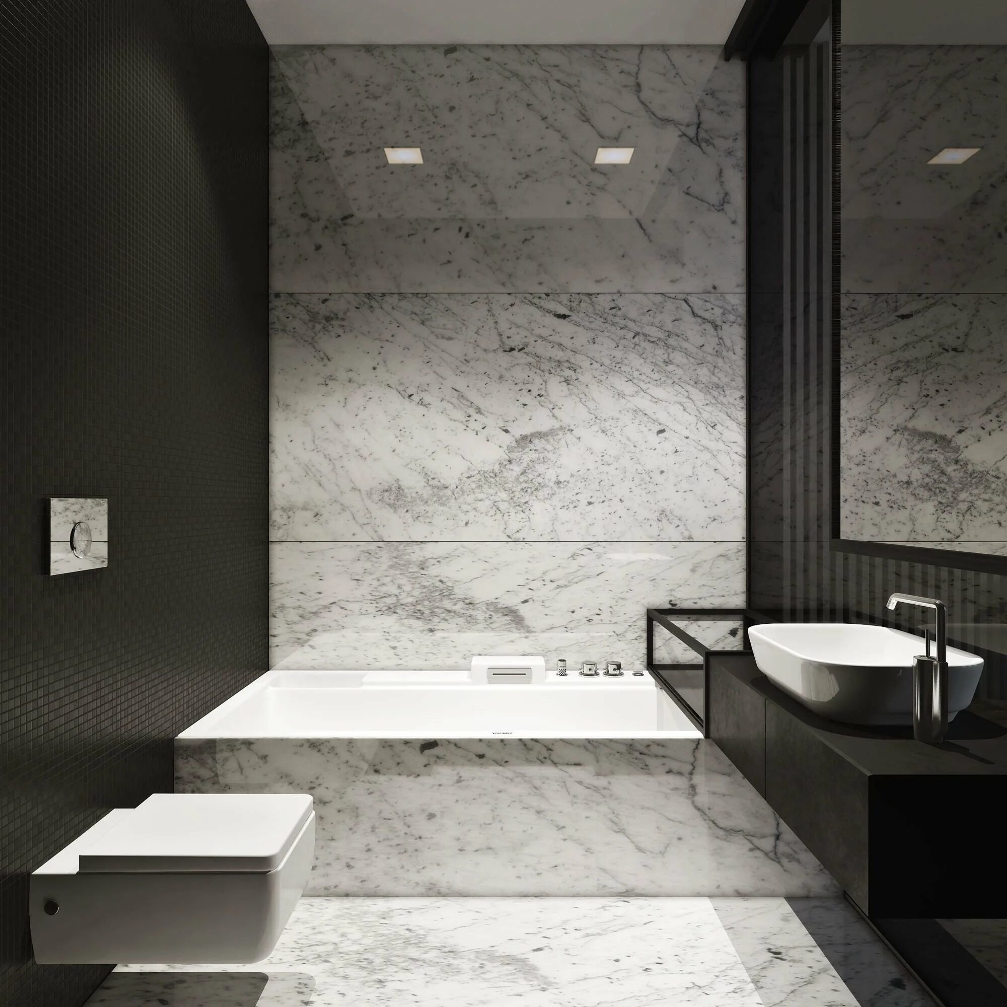Керамогранит в интерьере ванной комнаты Nero Margiua Polished 12mm 160x320 Moreroom Stone - Керамогранит MN741CP321612 М