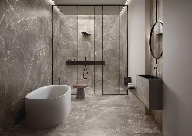 Керамогранит в ванной фото PERSIAN GREY SILK RT 60X120 Керамогранит Keope, Италия - купить в интернет-магаз