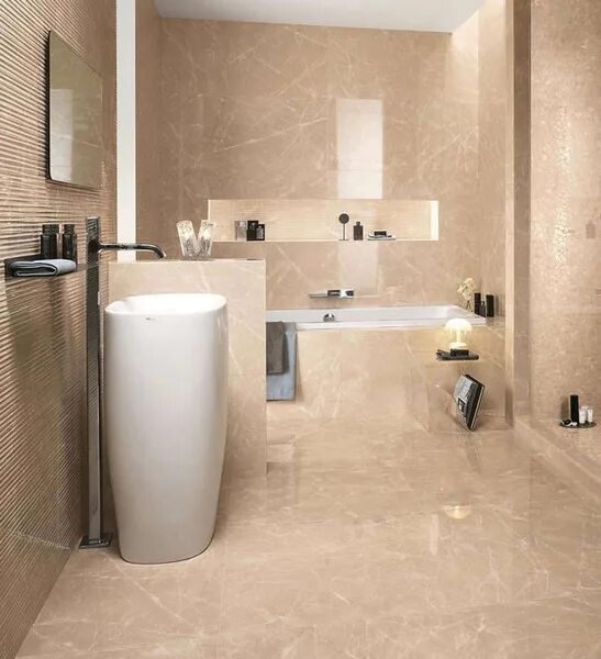 Керамогранит в ванной фото Плитка керамическая FAP Ceramiche Fap Roma Diamond 25x75 75 см x 25 см, бежевый,