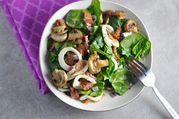 Кето блюда фото Low Carb Spinach Salad With Hot Bacon Mustard Dressing Keto Gluten Free Low carb