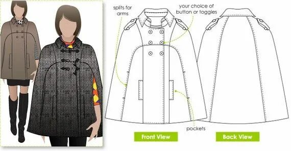 Кейп женский выкройка Clover Cape // Sizes 10 12 & 14 // Women's Cape Jacket Etsy Cape pattern sewing,