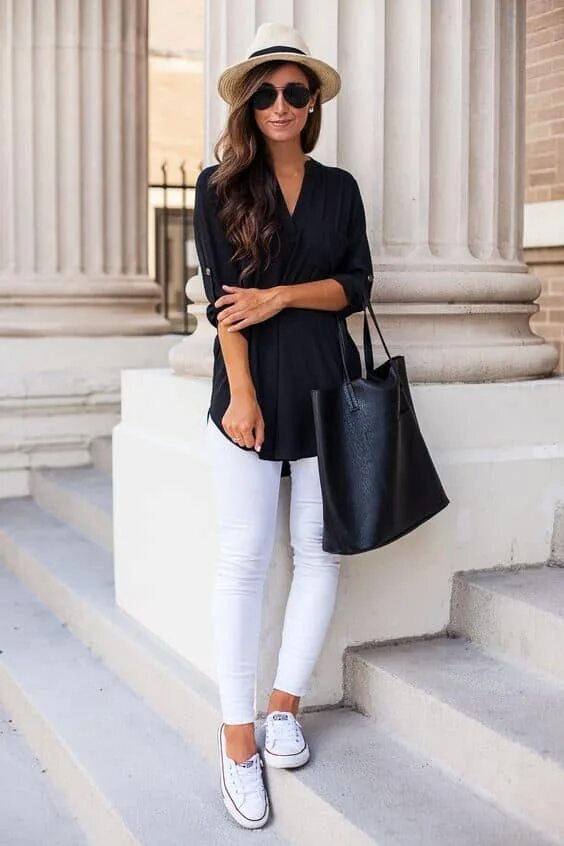 Кэжуал шик стиль женский Buy camisa negra pantalon cheap online