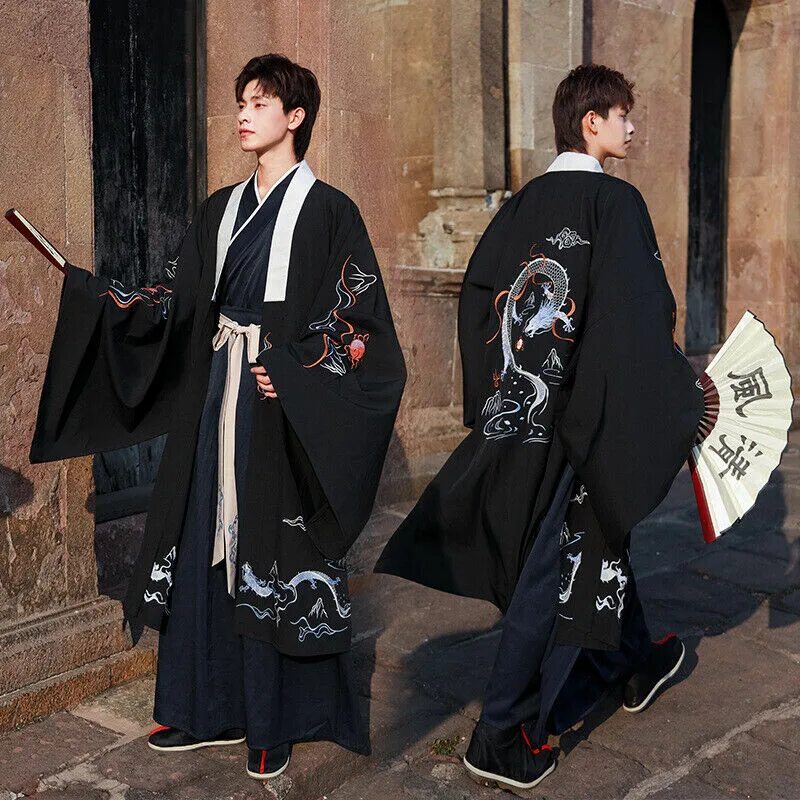 Кимоно мужское стиль Купить Спортивный костюм Retro Dragon Pattern Hanfu Mens Chinese Style Embroider