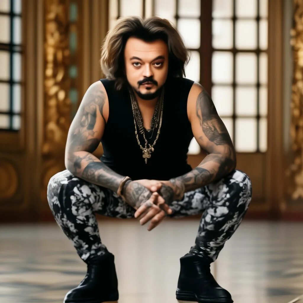 Киркоров сейчас фото тату "Philip Kirkorov squats in tattoos" - image created in Shedevrum