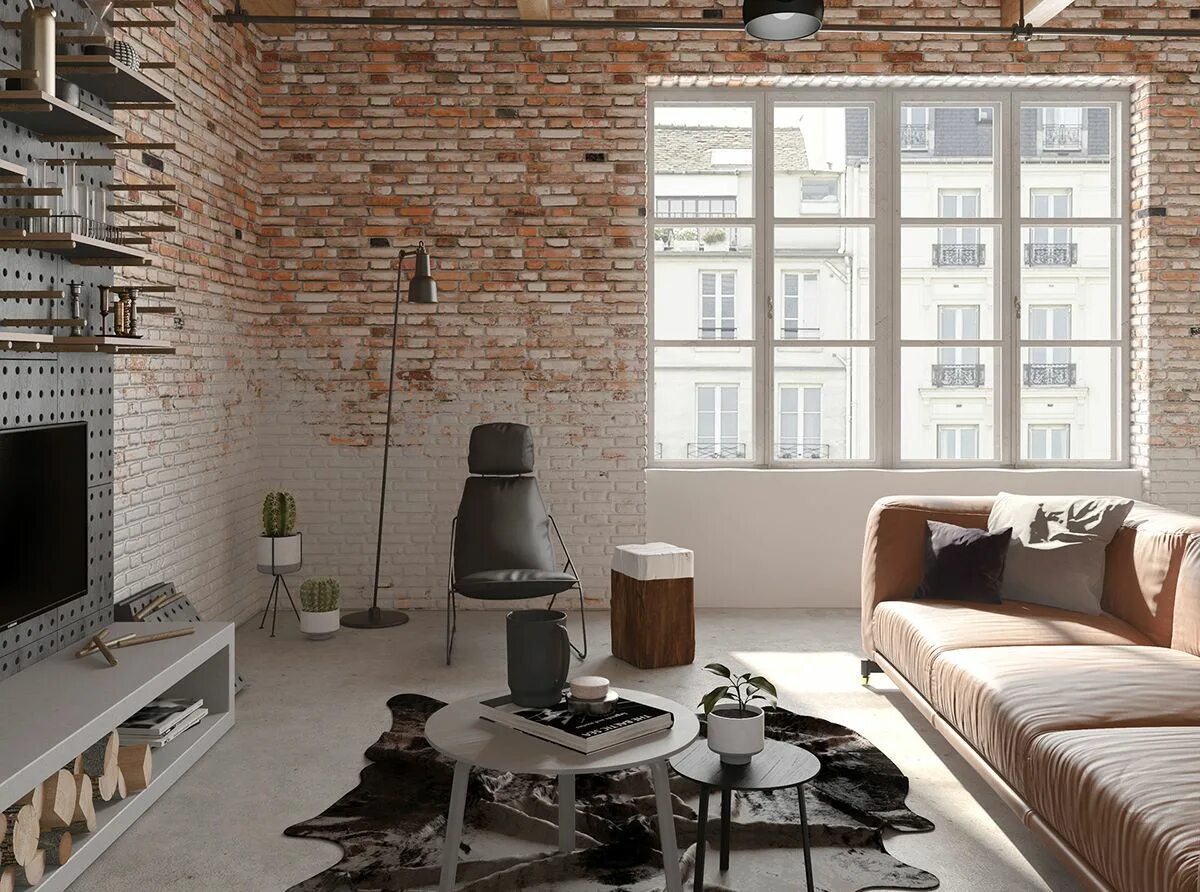 Кирпич дизайне интерьера Лофт гостинная Industrial style decor, Minimalism interior, Industrial interior 