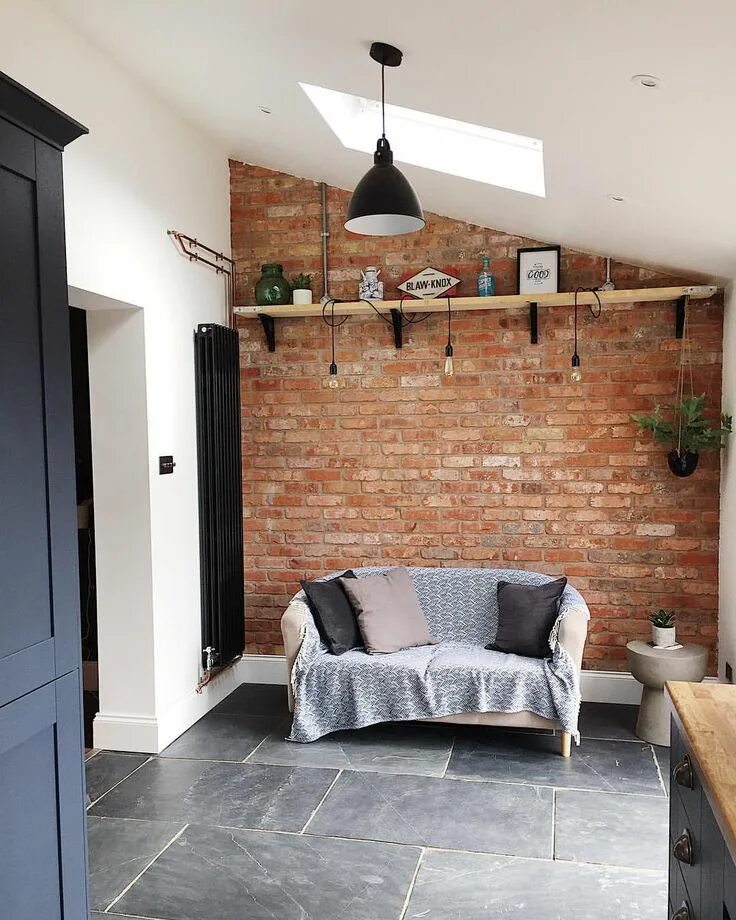 Кирпич в интерьере в стиле лофт #veluxextension Stunning extension with exposed brick wall #industrialchic Brick