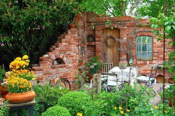 Кирпич в ландшафтном дизайне Зона отдыха Brick garden, Stone walls garden, Garden design