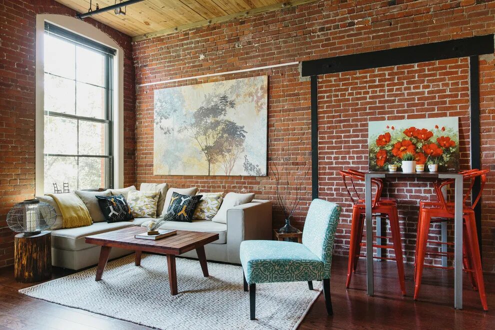 Кирпич в стиле лофт Bright and Industrial Loft in Boston - Лофт - Гостиная - Нью-Йорк - от эксперта 