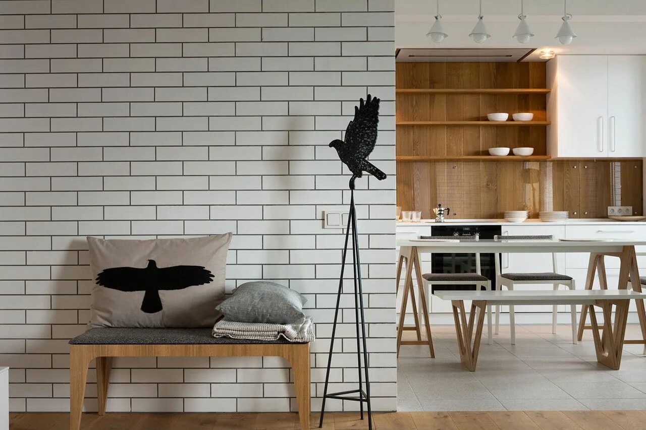 Кирпичики декоративные на стену фото в интерьере Apartment with the Birds by Olena Yudina Brick interior wall, Interior wall desi