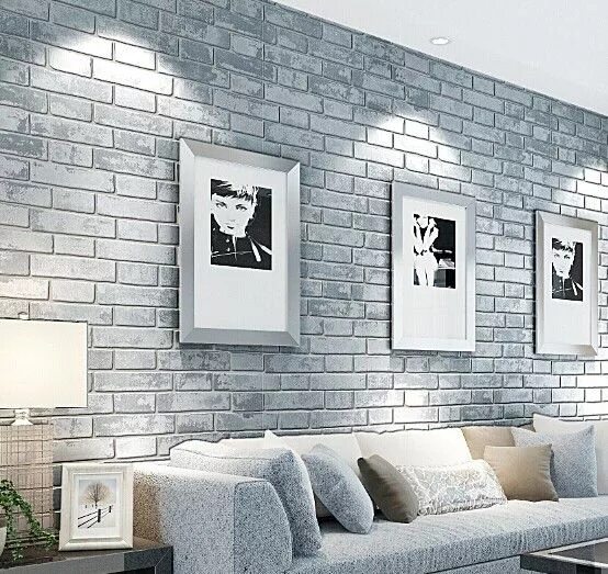 Кирпичики в интерьере фото Gray 3D Brick Wall Paper papel de parede para sala brick print fabric Wooden acc