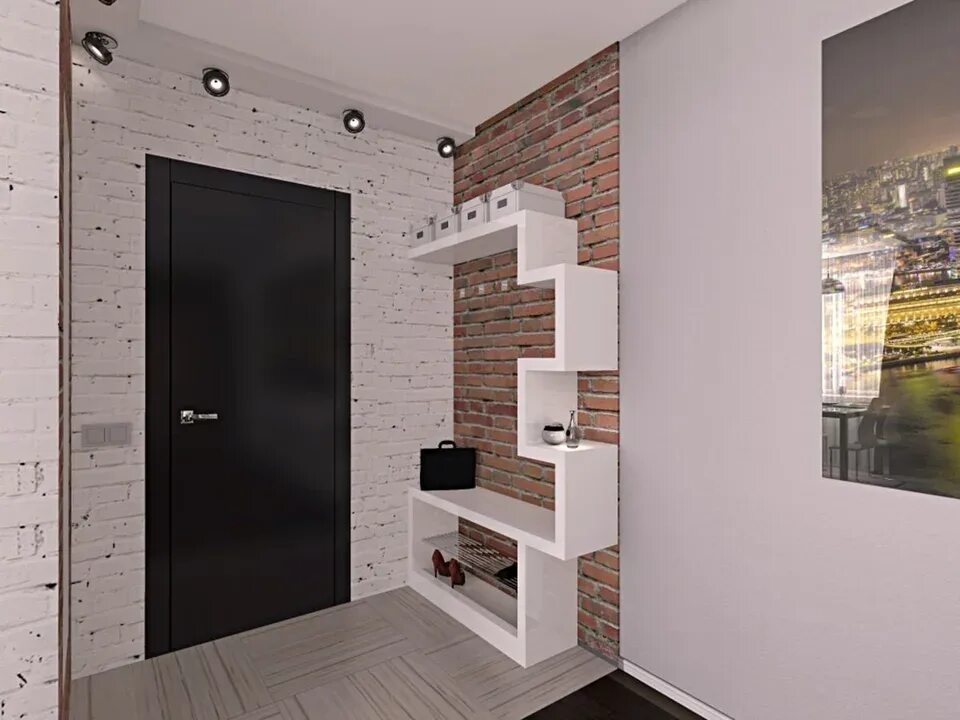 Кирпичная стена в интерьере прихожей Gray bricks in the hallway interior (52 Photos)