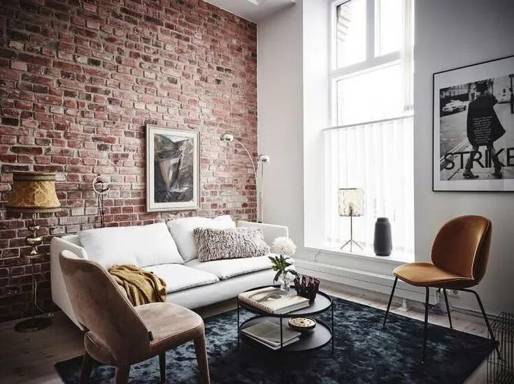 Кирпичная стена в интерьере цвет стен На контрастах Hem vardagsrum, Design för heminredning, Inredning design vardagsr