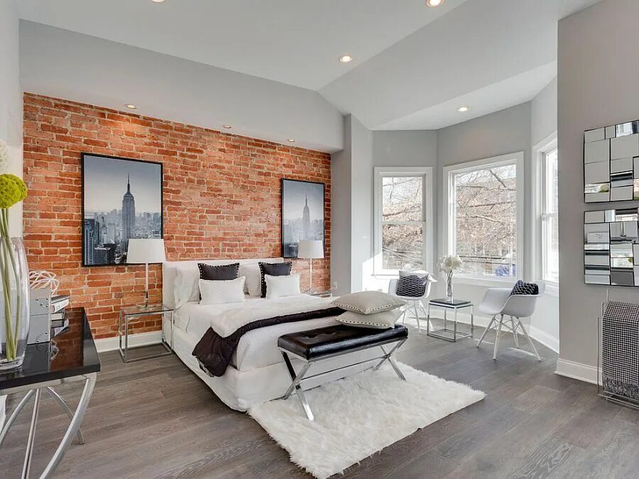 Кирпичная стена в интерьере цвет стен 50 Delightful and Cozy Bedrooms with Brick Walls Loft style bedroom, Brick wall 