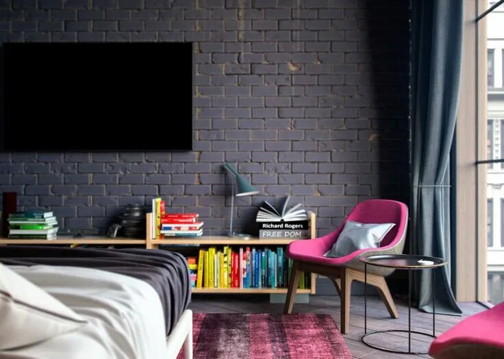 Кирпичная стена в интерьере цвет стен Moscow loft apartments, Bedroomdesigner-visualiser: Alex Koretskiy Desain interi