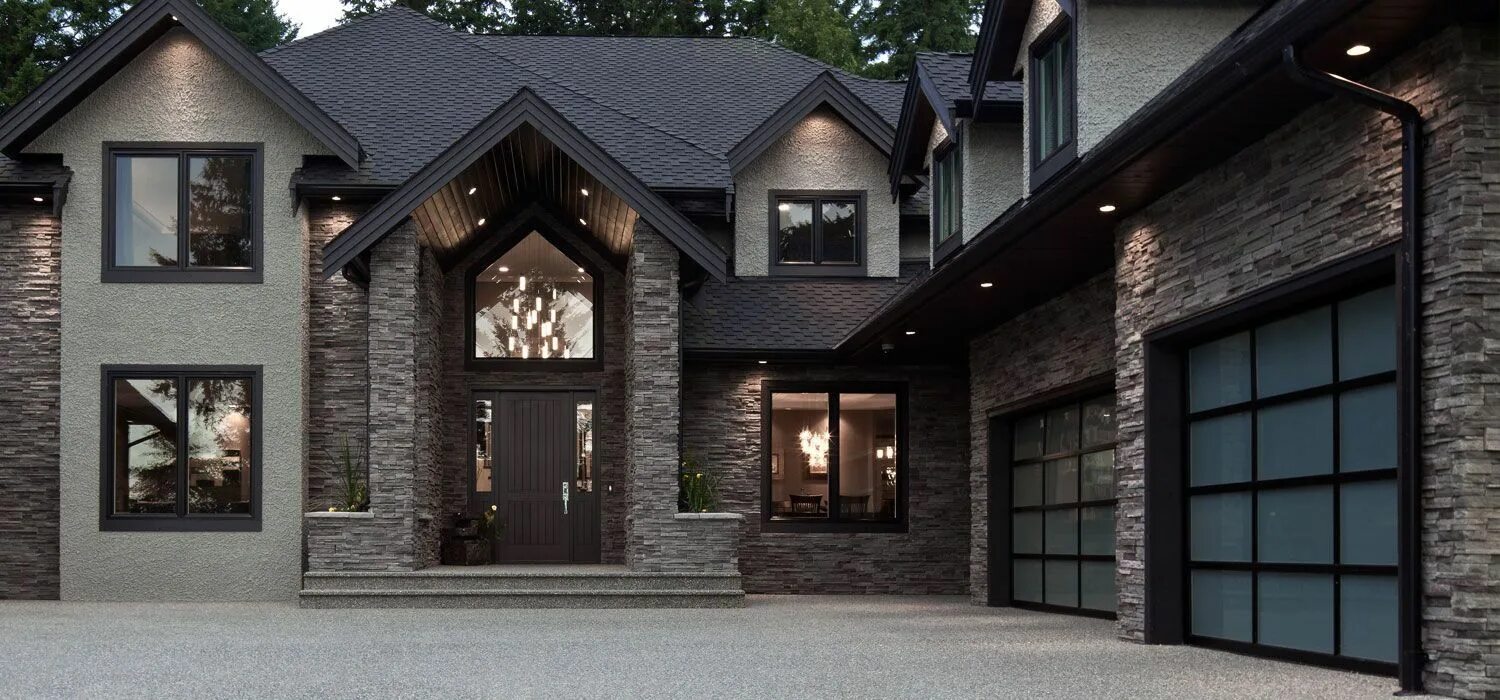 Кирпичный фасад дома варианты Home Exterior/Garage: Black Mountain ®, PRO-FIT ® ALPINE LEDGESTONE - Cultured S