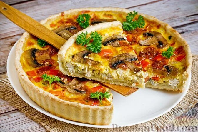 Киш с курицей и грибами фото С фото, Пироги с сыром, Пироги с грибами, Сметанные пироги, На праздничный стол,