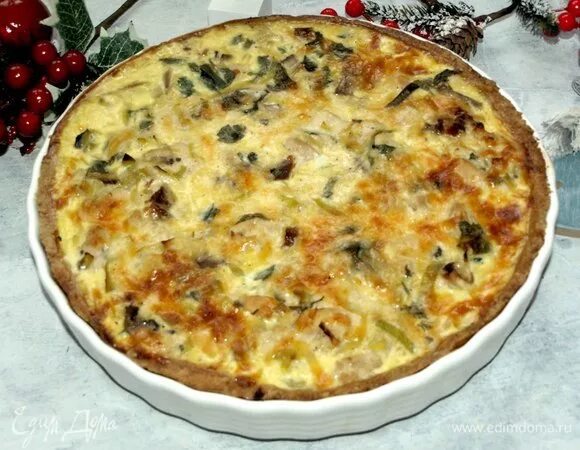 Киш с курицей и грибами фото Киш с курицей, луком-пореем и грибами, пошаговый рецепт на 3085 ккал, фото, ингр