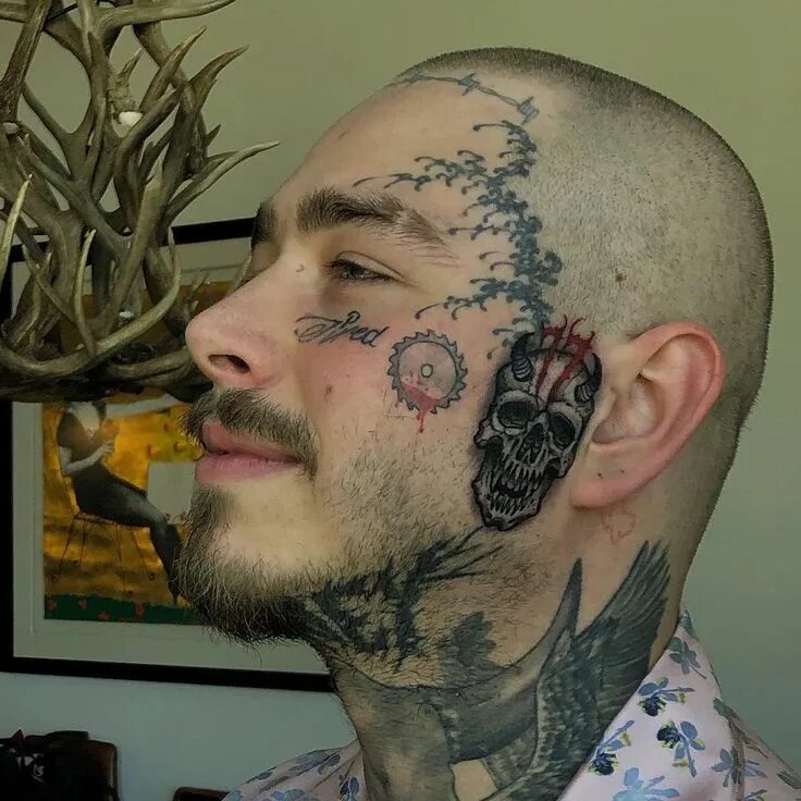 Кишлак фото тату Face tattoo by Ick (@ickabrams) from USA, Penndel, PA Post malone, Post malone w