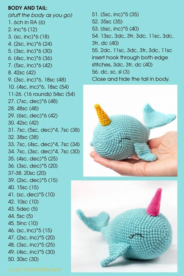 Кит крючком схема Free crochet toy pattern, stuffed narwhal tutorial, soft toy pattern, pdf, patte