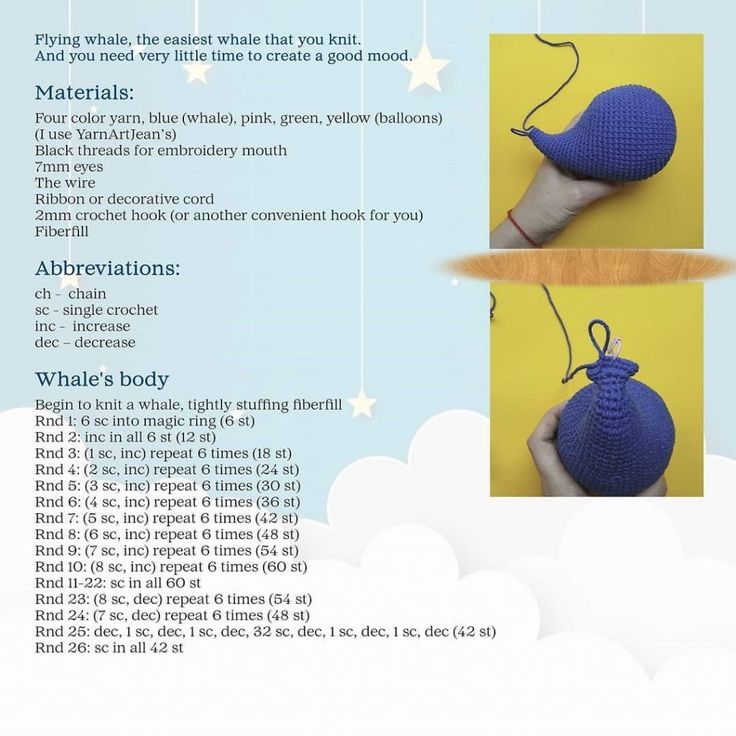 Кит вязаный крючком схемы Amigurumi Flying Whale with Balloons Free Crochet Pattern - Amigurumim Crochet p