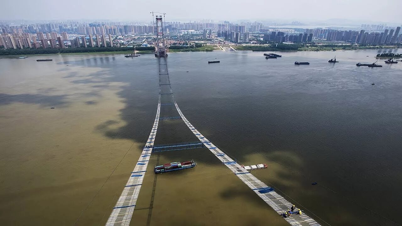 Китай через реку фото World’s largest double deck suspension bridge over the Yangtze river - YouTube