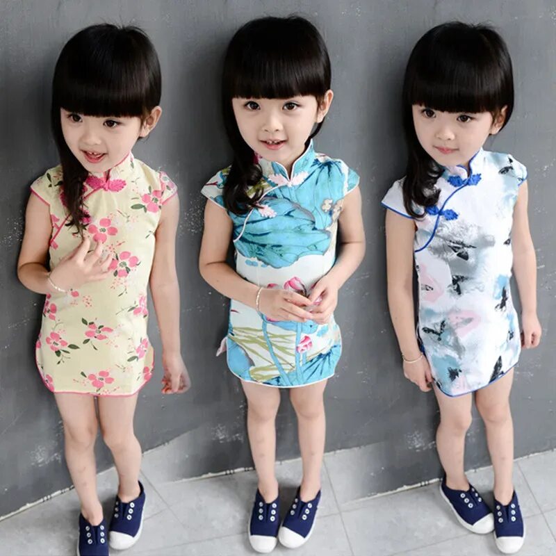 Китай девочка фото Baby Girls Chinese Traditional Cheongsam Costume Summer Princess Girls Qipao Clo