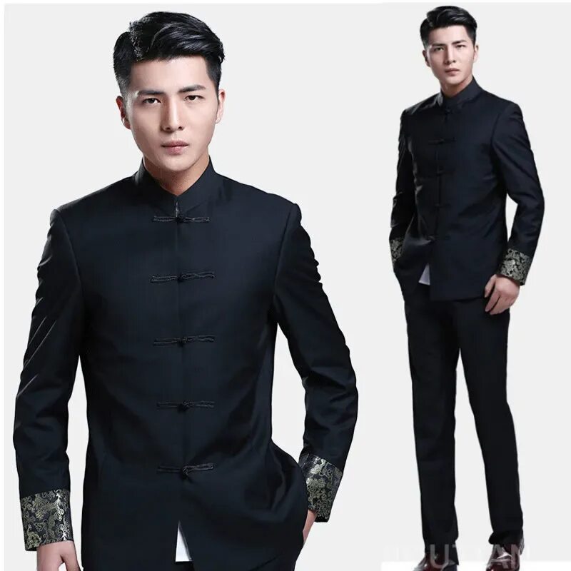 Китайская мужская мода Chinese Style Wedding Groom Tang Suits Male Stand Collar Tunic Clothing Slim Spr