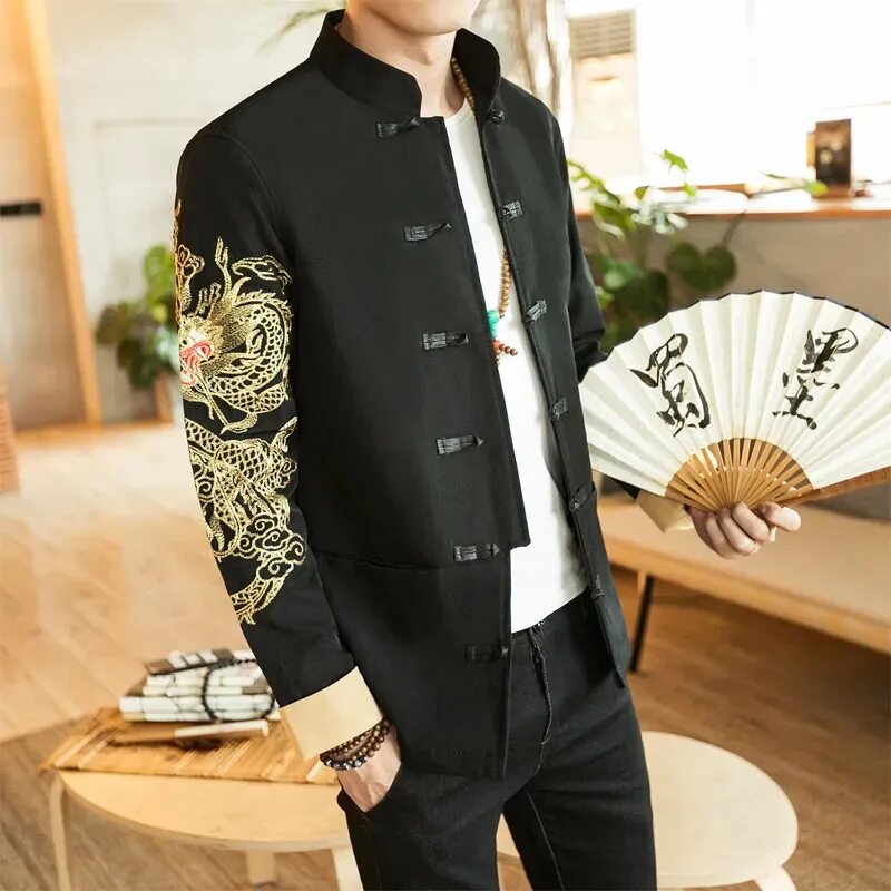 Китайская мужская мода MRDONOO Chinese style men's clothing buckle embroidery coat retro loose large si