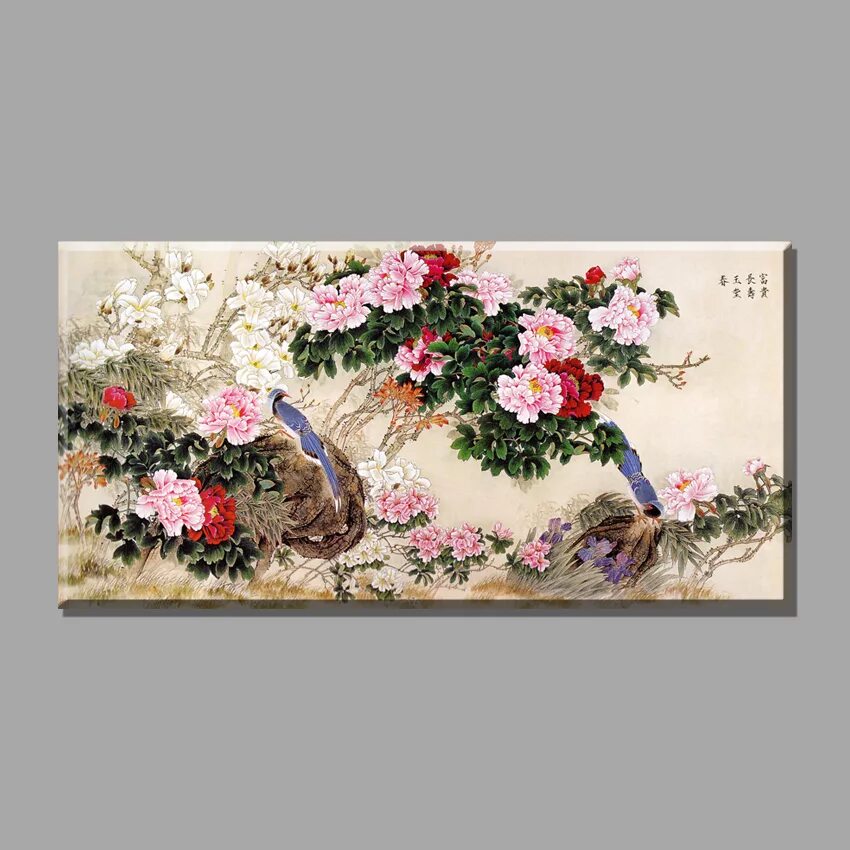 Китайская живопись маслом на холсте фото Meticulous flowers and birds painting peony chinese paintings picture canvas vin