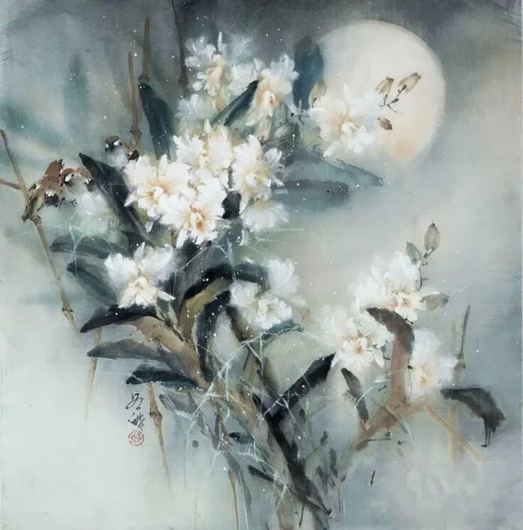Китайская живопись маслом на холсте фото Ching Keck How Watercolor painter Flower painting canvas, Chinese painting, Asia