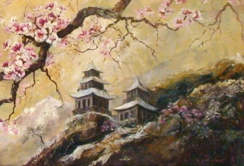 Китайская живопись маслом на холсте фото Landscape painting-Large painting-Oil floral Etsy