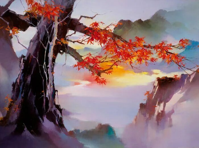 Китайская живопись маслом на холсте фото Autumn Sentinel Landscape paintings, Art painting images, Landscape art