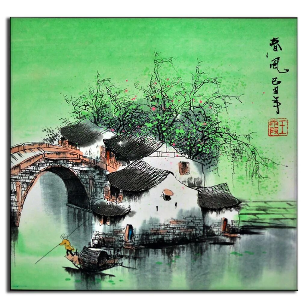 Китайская живопись маслом на холсте фото Modern Wall Painting JiangNan Spring Scenery Oil Painting On Canvas Chinoiserie 