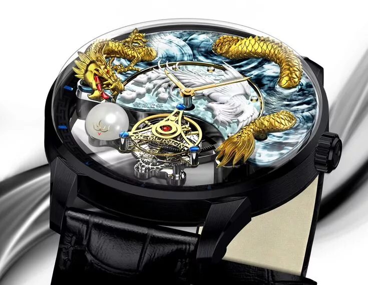 Китайские часы фото Memorigin Tourbillon The Harmony of Dragon and Phoenix Series Men's Watch Black 