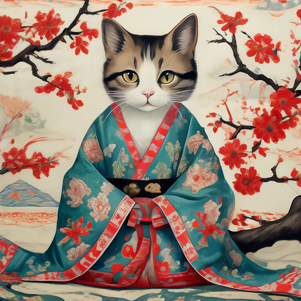 Китайские кошки фото "Chinese cat in a bathrobe with a ." - image created in Shedevrum