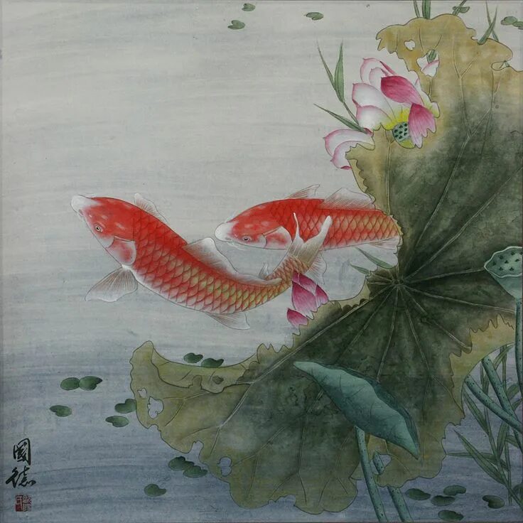 Китайские рыбки фото Koi Fish and Lotus Flower - Gorgeous Chinese Painting Goldfish art, Koi art, Fis