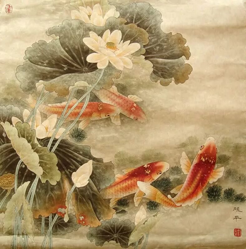 Китайские рыбки фото Liu Yan Ping Fish painting, Koi art, Asian artwork